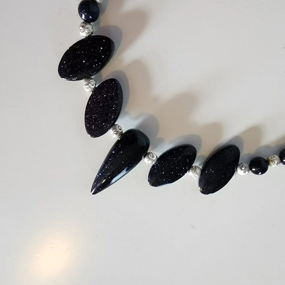 NWT Dark Blue Goldstone & Sterling Silver Necklace - Picture 5 of 7